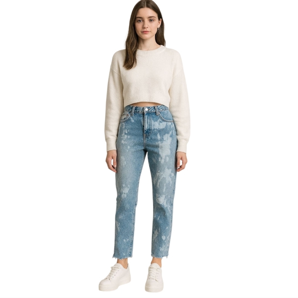 Levi's Wedgie 501 Button FLY‎ Bleach Dyed Denim Jeans